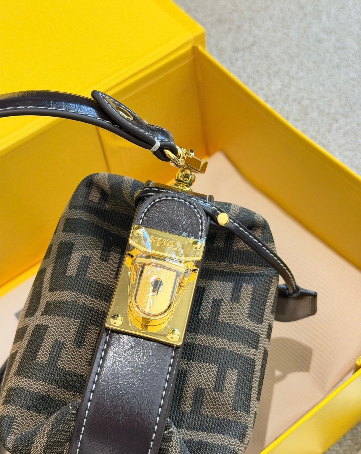 Cuero | FF Monogram Mini Boston Bag Brown