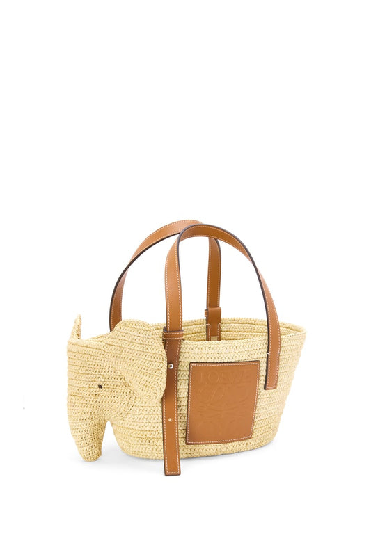 Cuero | Small Elephant Basket bag in raffia and calfskin