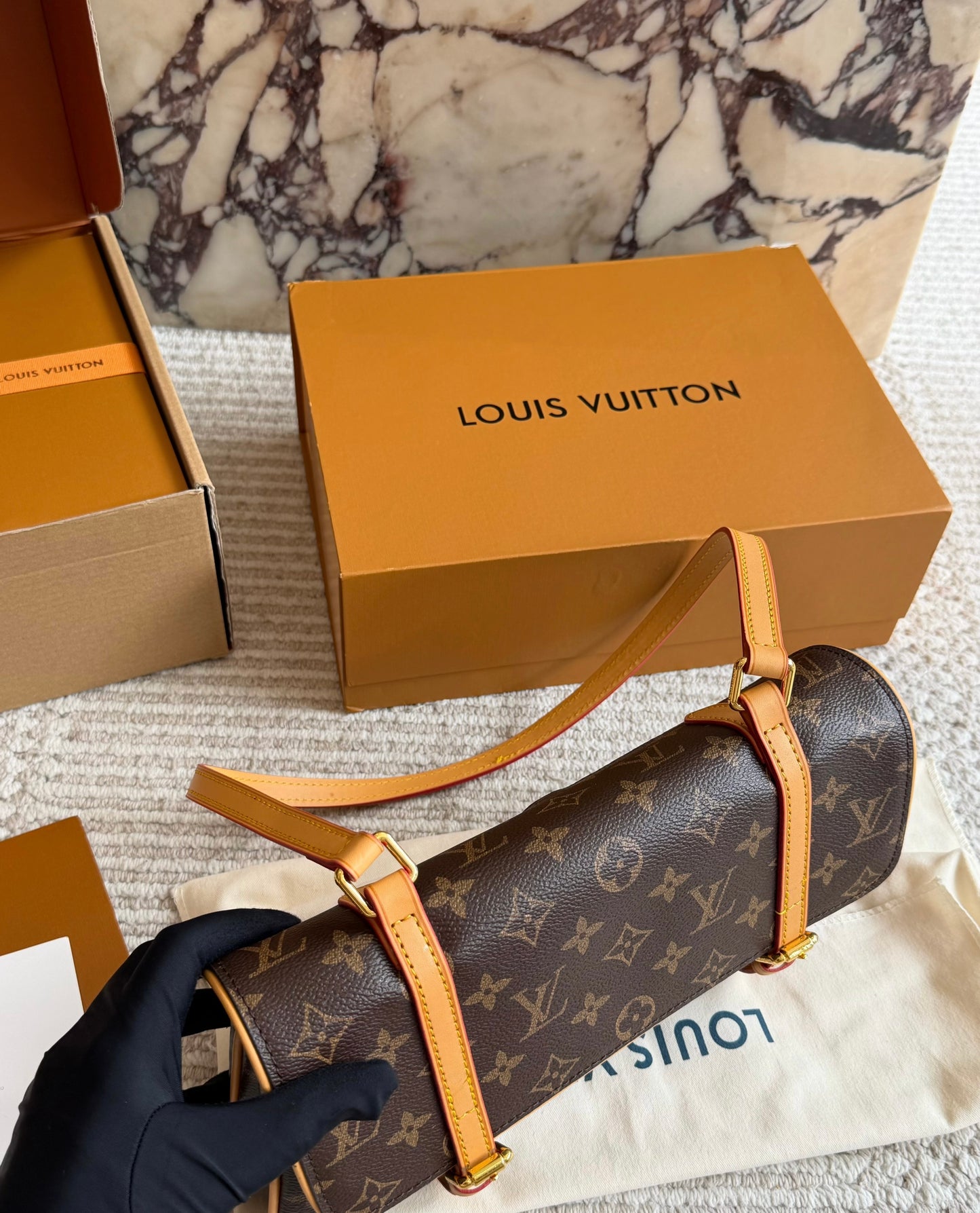 Cuero | Monogram Baguette Shoulder Bag Brown