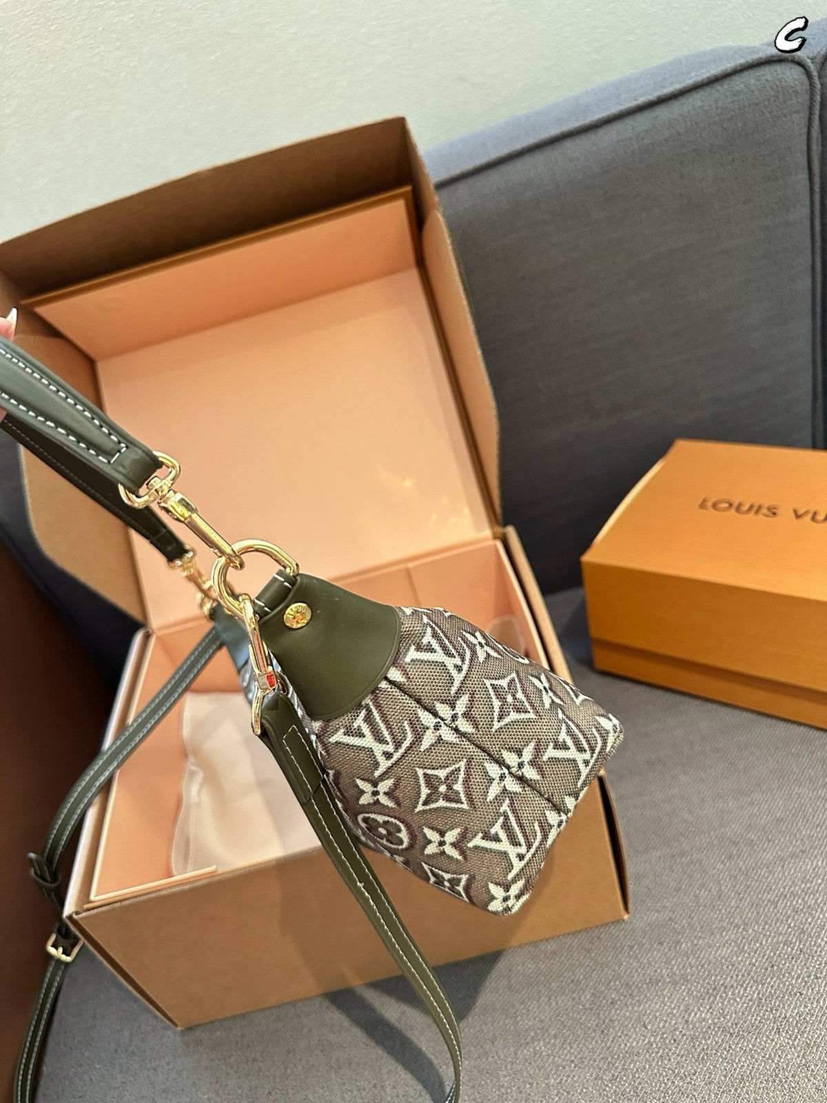 Cuero | Mini Monogram Jacquard Buckle Strap Hobo Bag - Olive Green