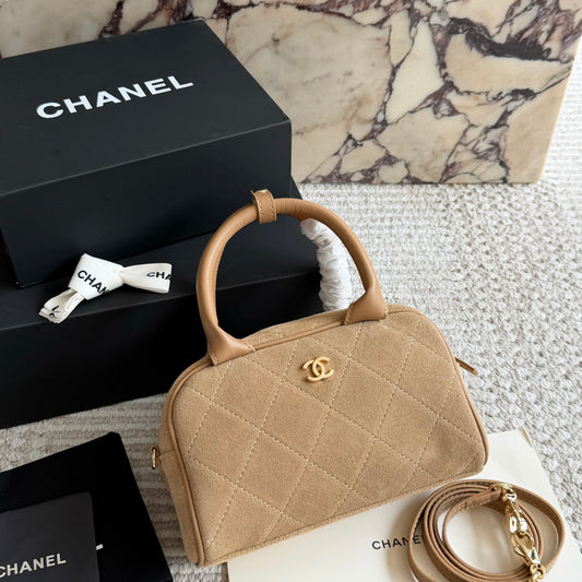 Cuero | CC Quilted Suede Bowler Top Handle Bag