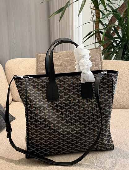 Cuero | Signature Geometric Print Tote Bag - Noir Black