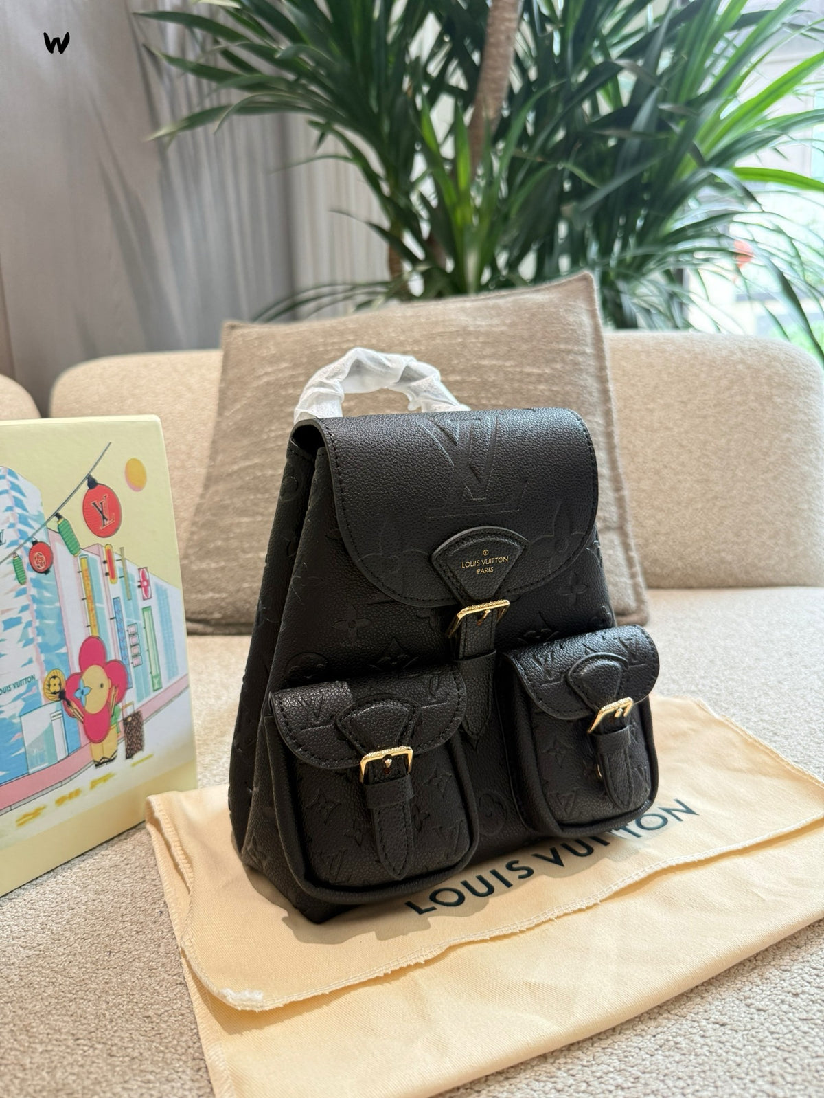 Cuero | Embossed Monogram Dual Pocket Mini Backpack - Black
