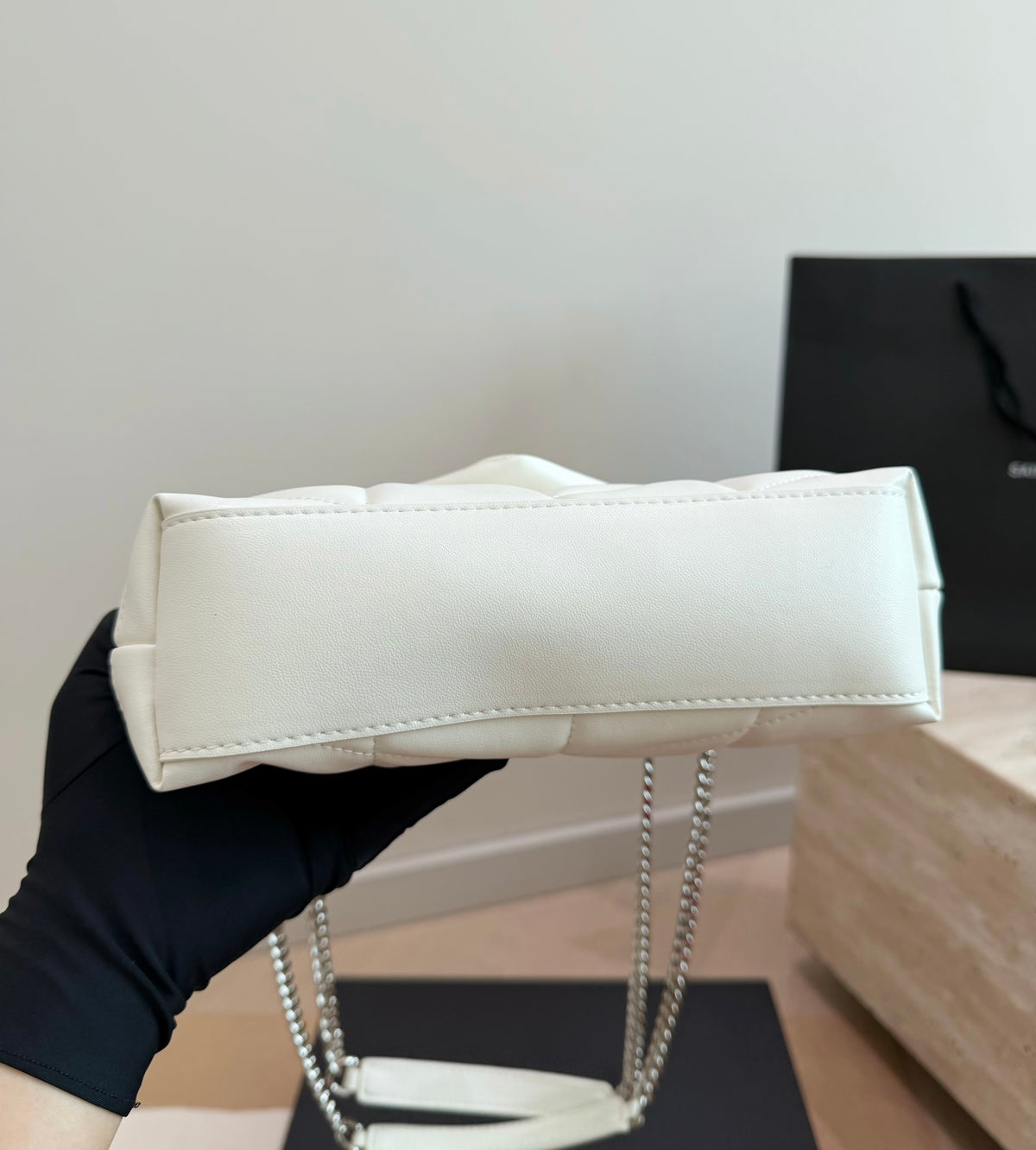 Cuero | Quilted Envelope Chain Shoulder Bag - White