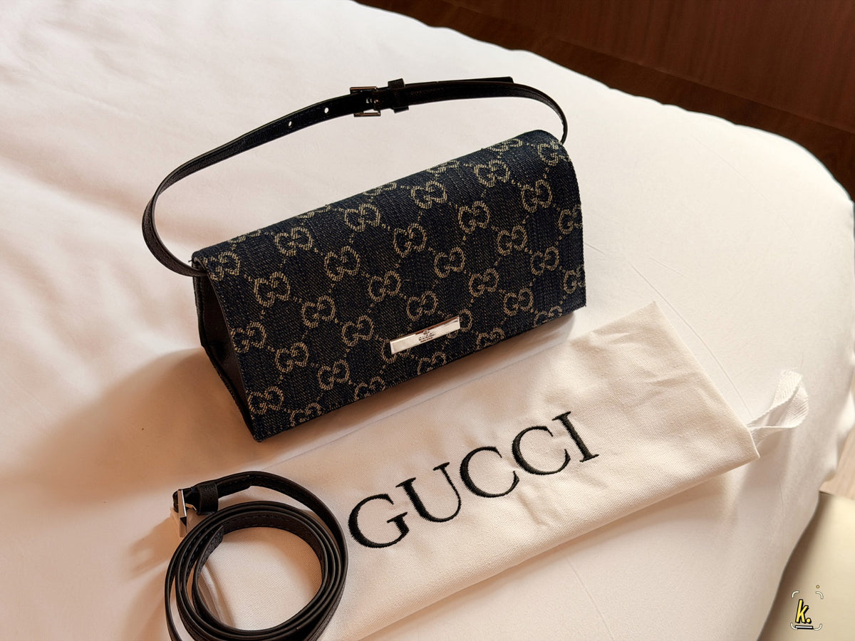 Cuero | Signature Stripe Baguette Bag - Blue