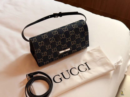 Cuero | Signature Stripe Baguette Bag - Blue