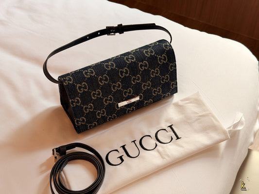 Cuero | Signature Stripe Baguette Bag - Blue