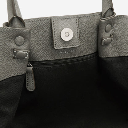 Cuero | Demellier The Midi New York Stone Grey Small Grain Ecru Stitching