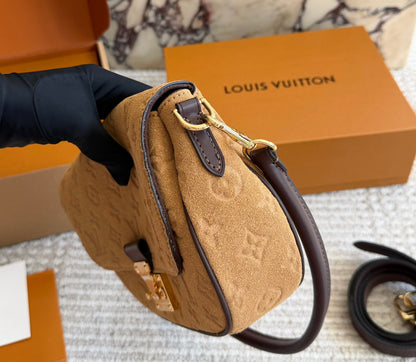 Cuero | Monogram Embossed Suede Shoulder Bag - Camel