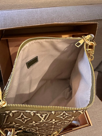 Cuero | Monogram Jacquard Chain Link Hobo Bag with Pouch - Olive Green