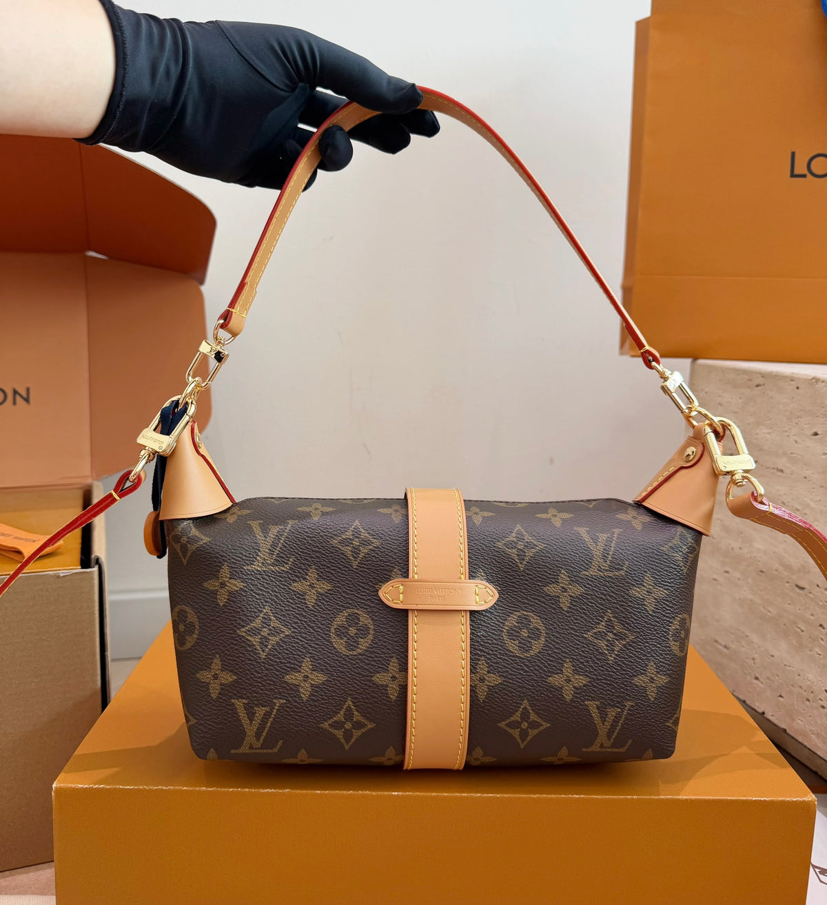 Cuero | Monogram Print Buckle Strap Shoulder Hobo Bag - Monogram Brown