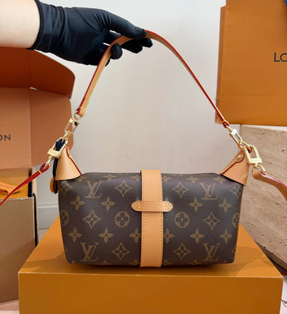 Cuero | Monogram Print Buckle Strap Shoulder Hobo Bag - Monogram Brown