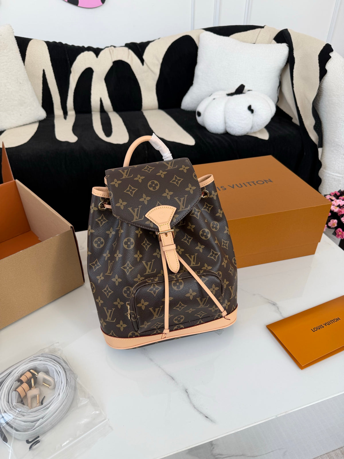 Cuero | Signature Monogram Drawstring Backpack - Brown Monogram