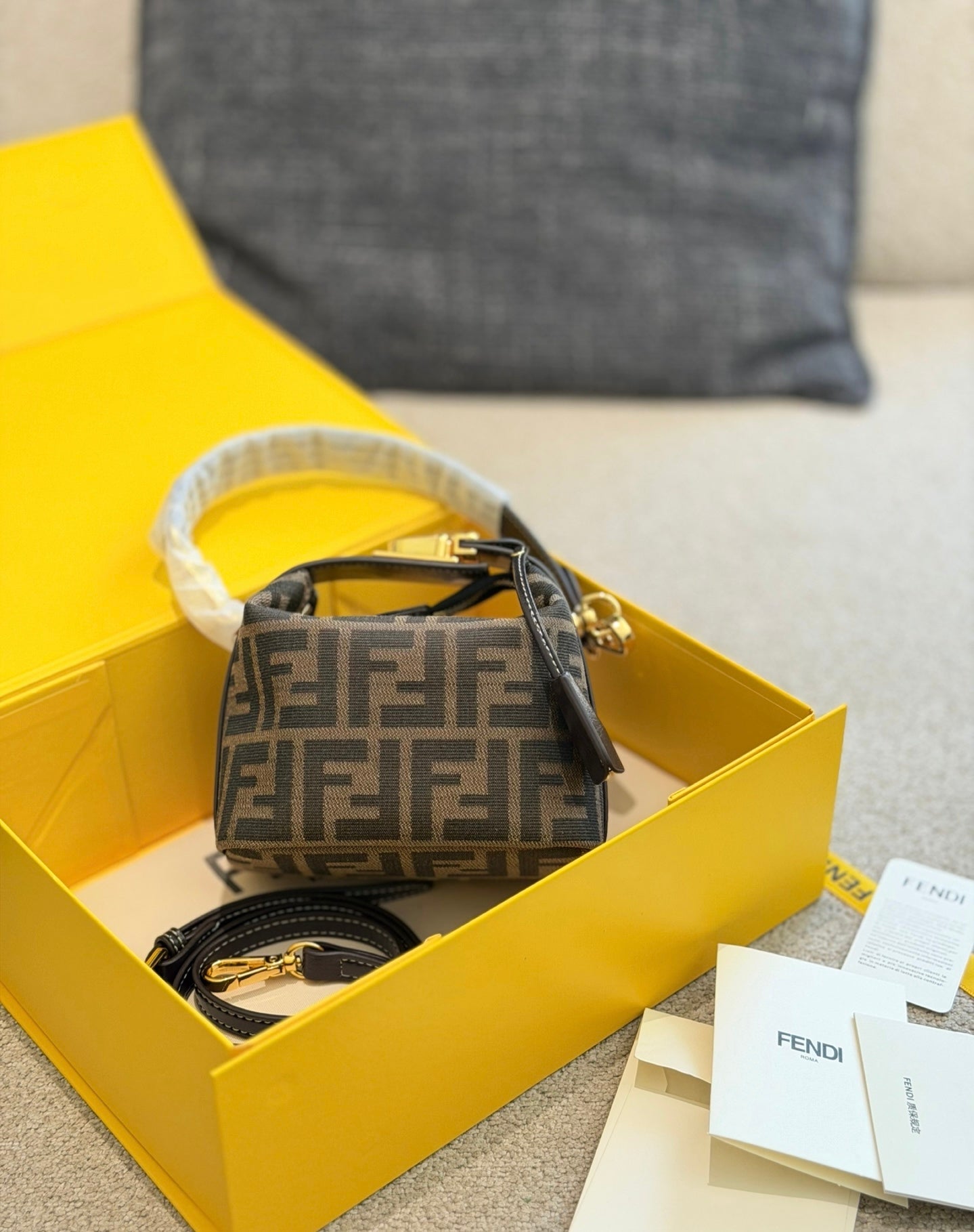 Cuero | FF Monogram Mini Boston Bag Brown
