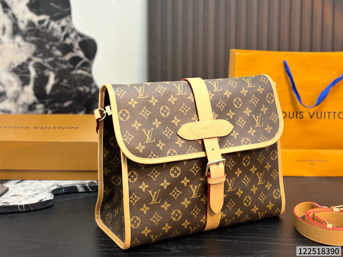 Cuero | Signature Monogram Single Buckle Flap Crossbody Bag - Brown Monogram