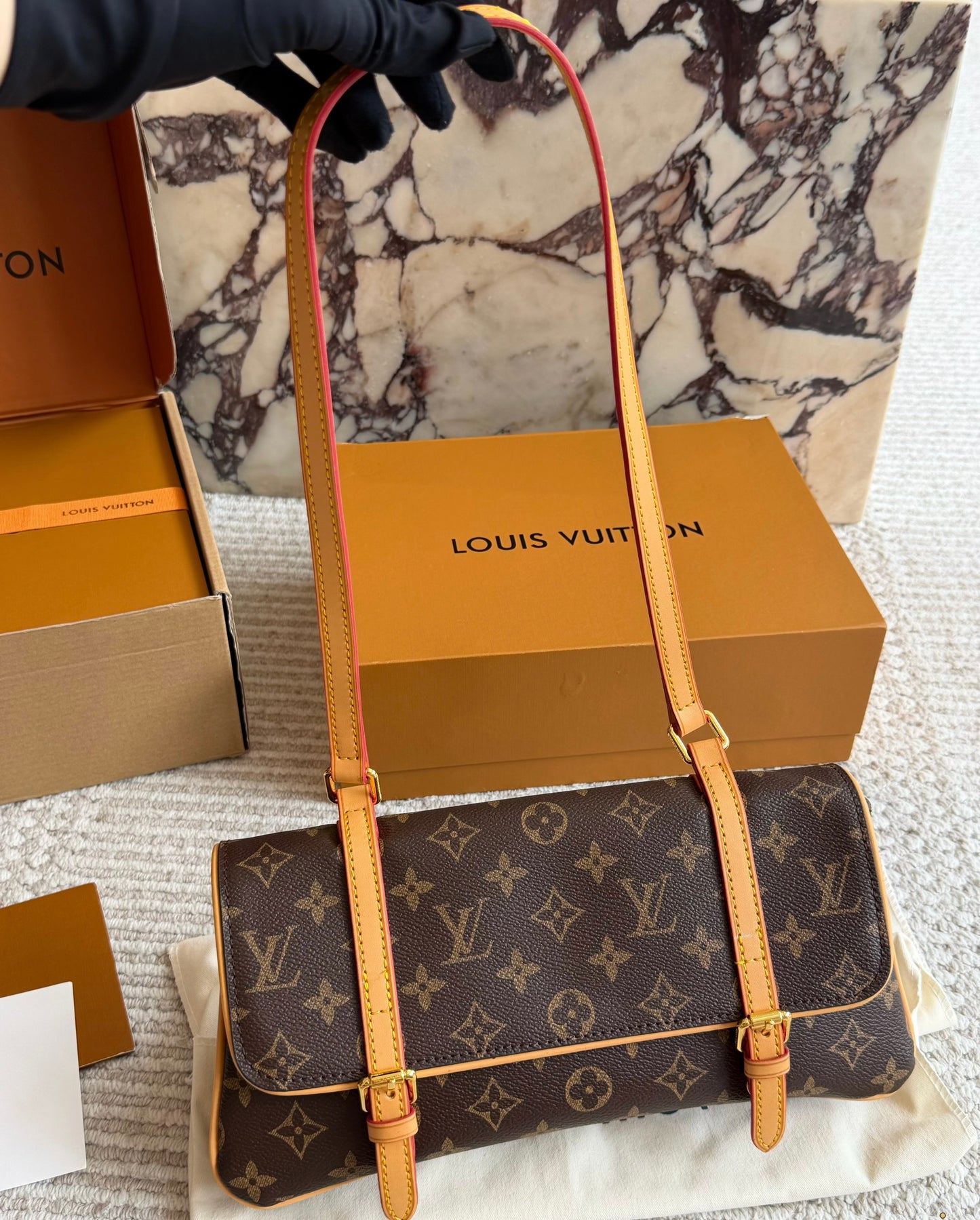 Cuero | Monogram Baguette Shoulder Bag Brown