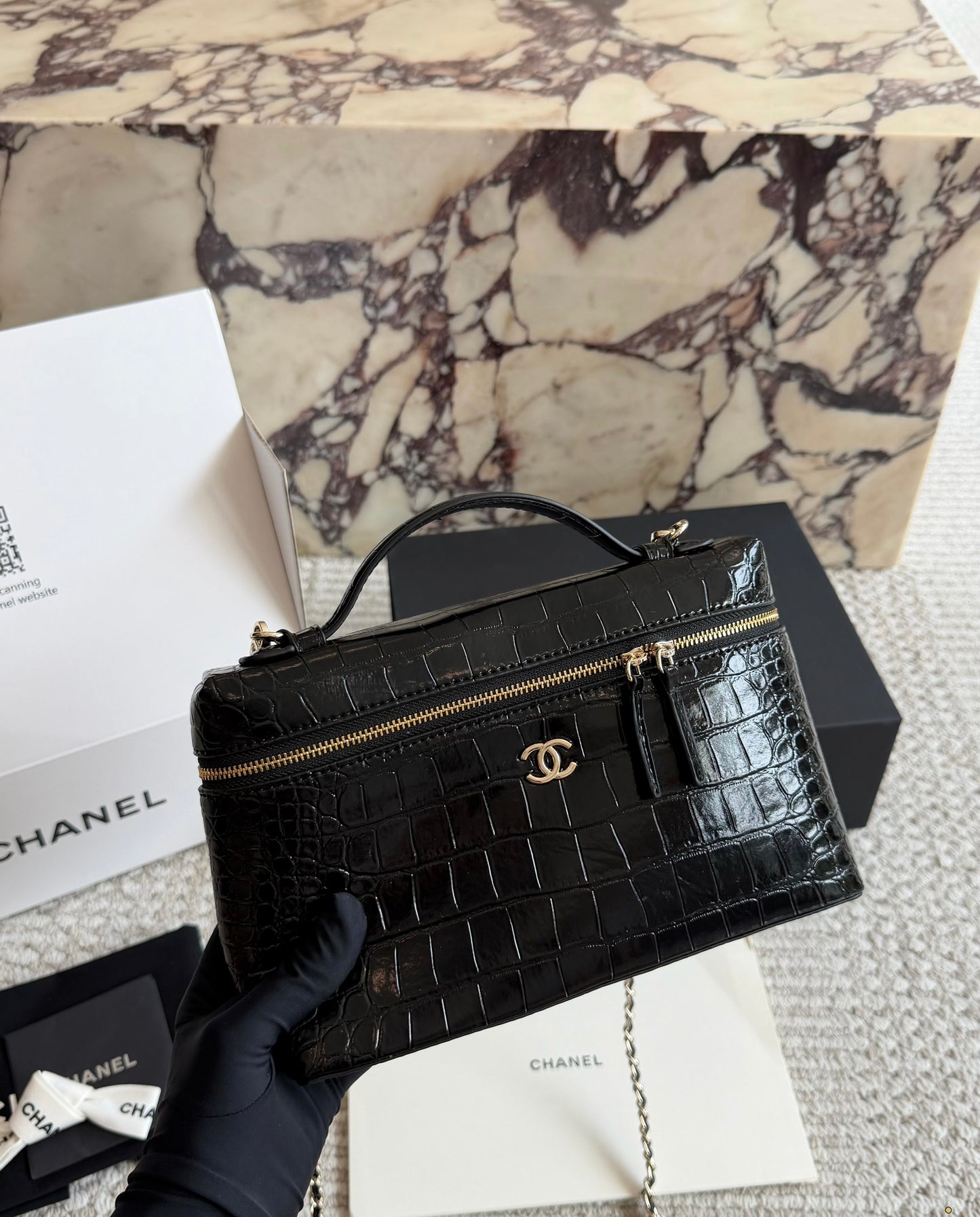 Cuero | Crocodile Embossed Vanity Bag