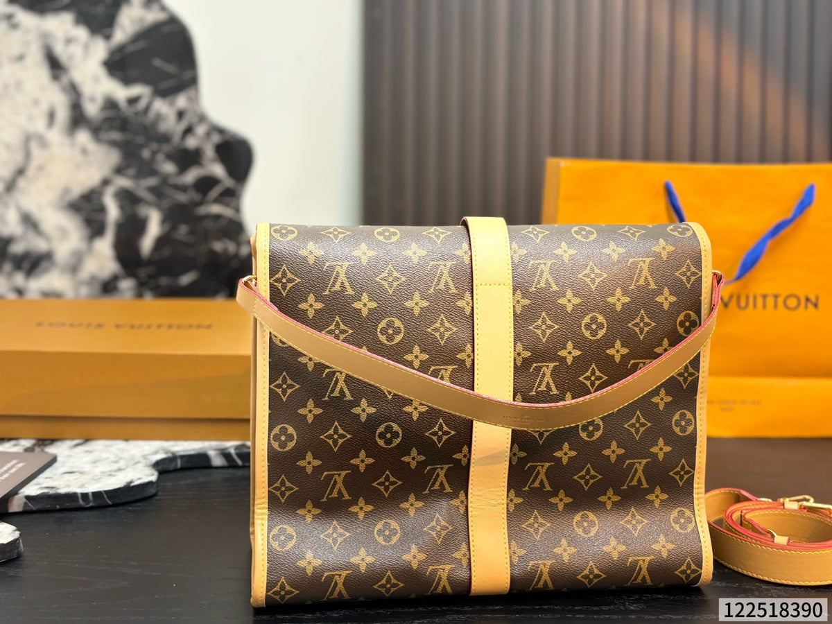 Cuero | Signature Monogram Single Buckle Flap Crossbody Bag - Brown Monogram