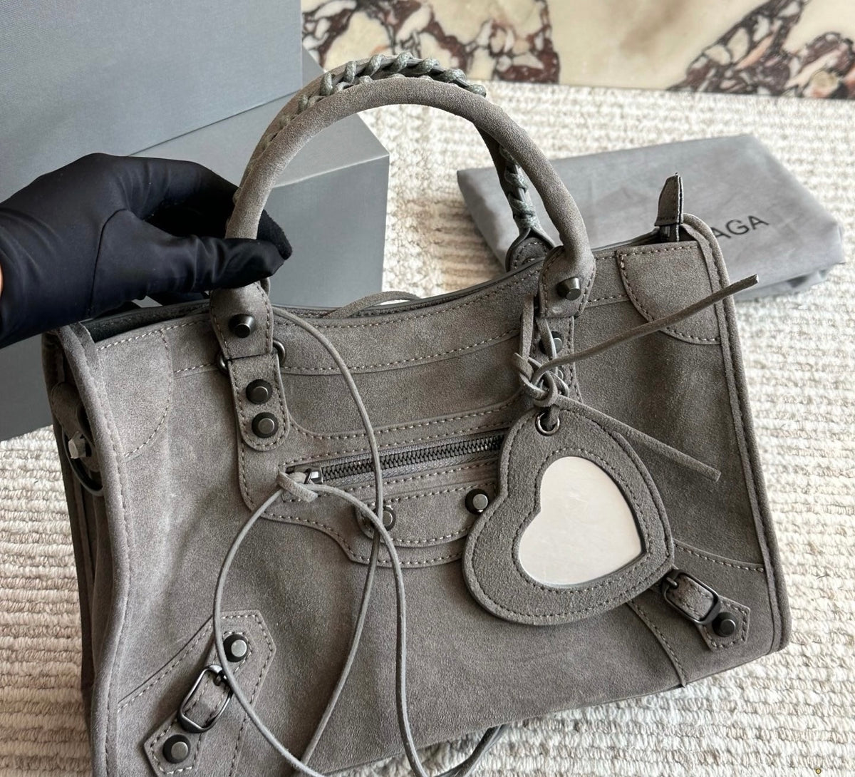 Cuero | Suede Structured Top Handle Bag