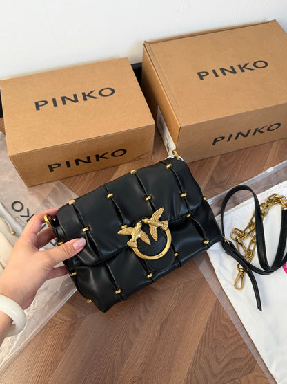 Cuero | Pleated Love Bird Flap Chain Crossbody Bag - Black