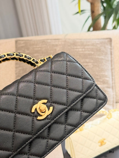 Cuero | Diamond Quilted Top Handle Chain Flap Bag - Black