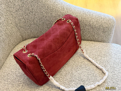 Cuero | Diamond Quilted Flap Chain Shoulder Bag - Burgundy Suede