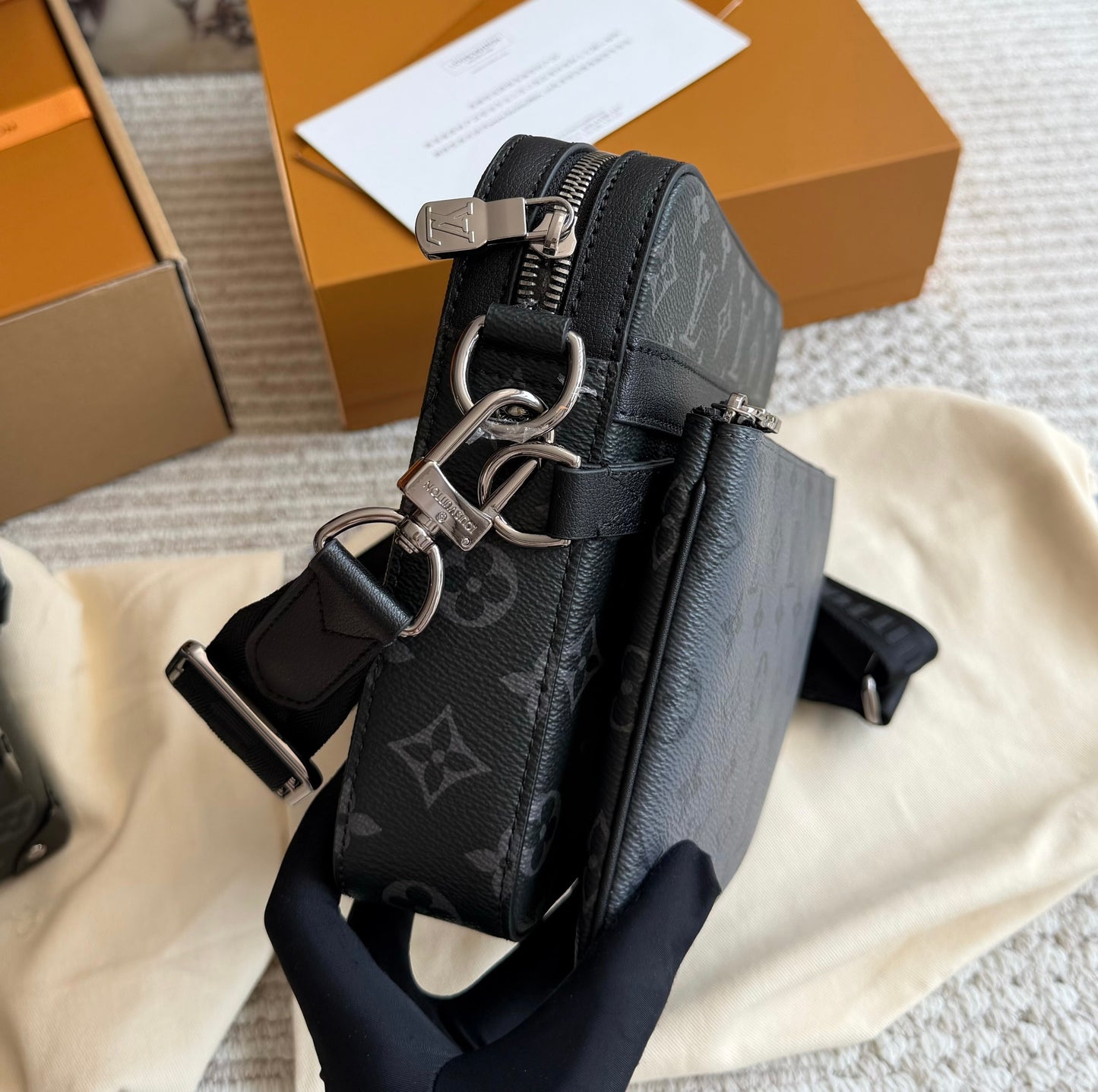 Cuero | Black Monogram 3-in-1 Messenger Bag