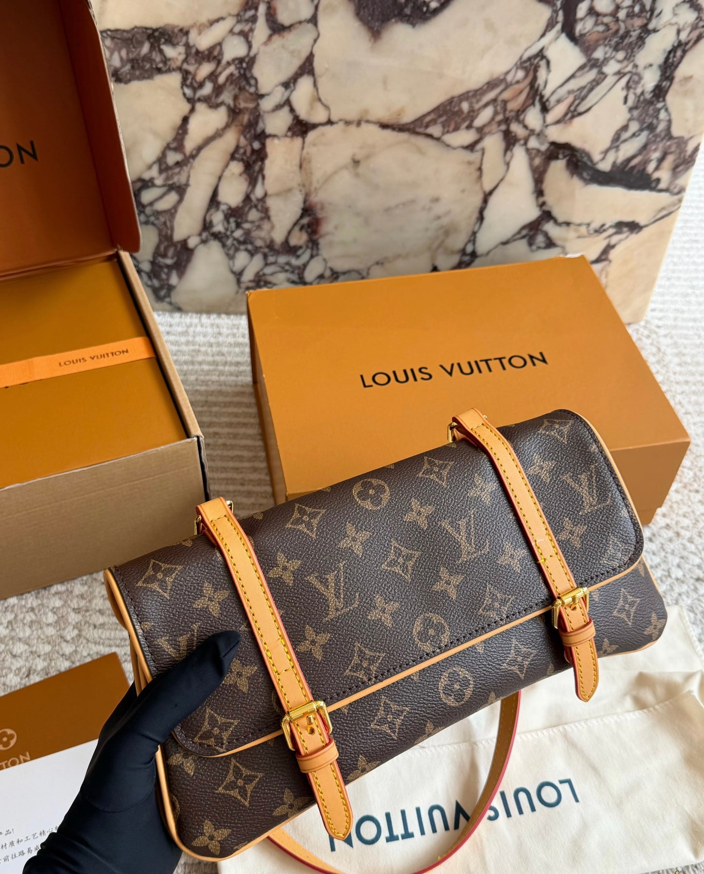 Cuero | Monogram Baguette Shoulder Bag Brown