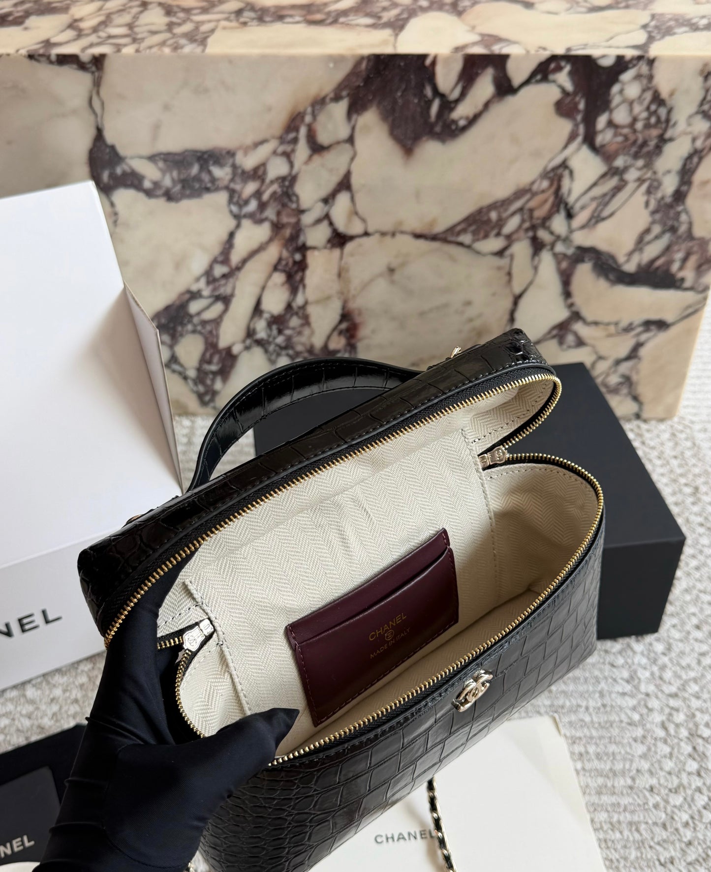 Cuero | Crocodile Embossed Vanity Bag