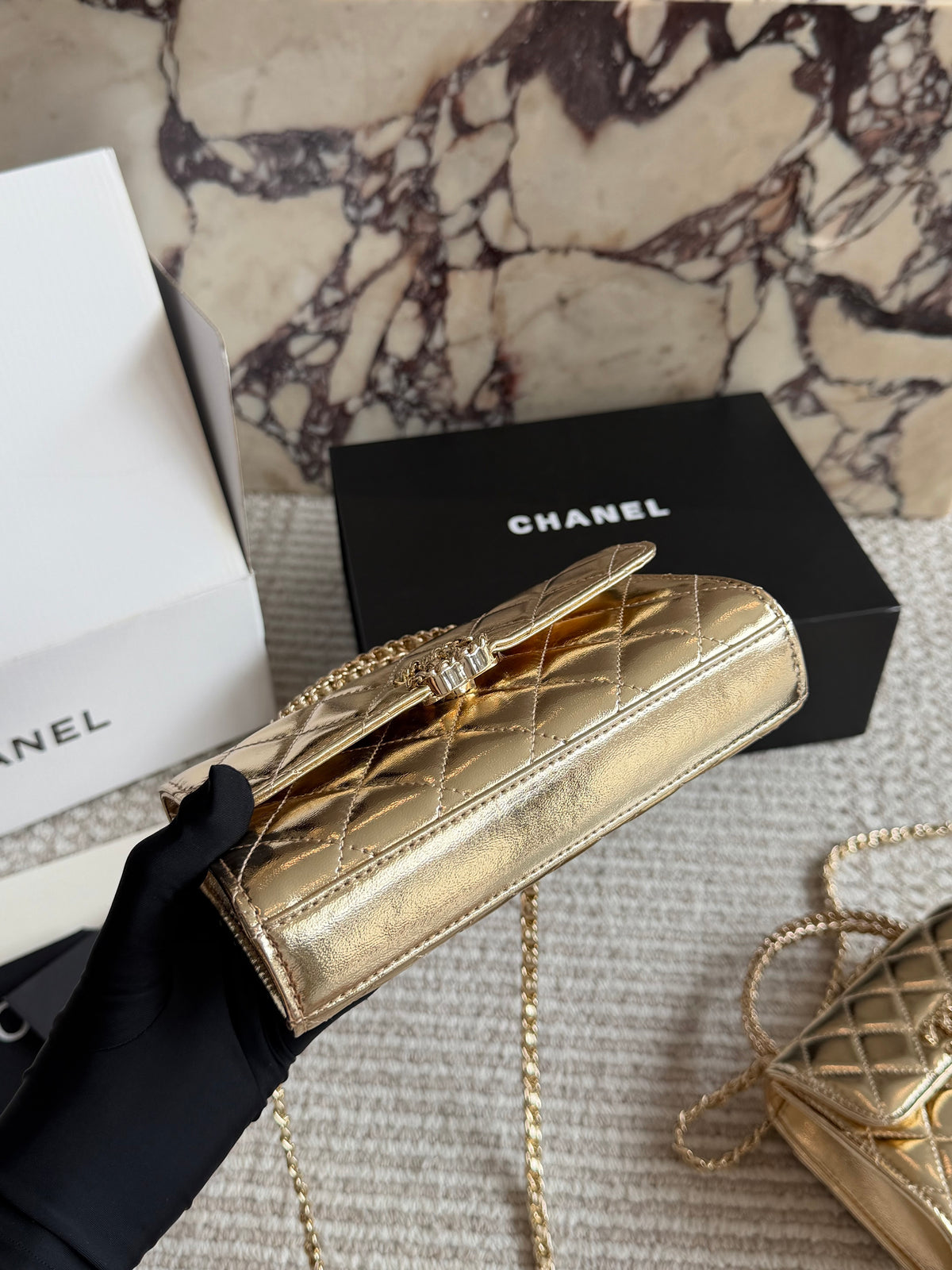 Cuero | Mini Quilted Top Handle Flap Bag - Metallic Gold