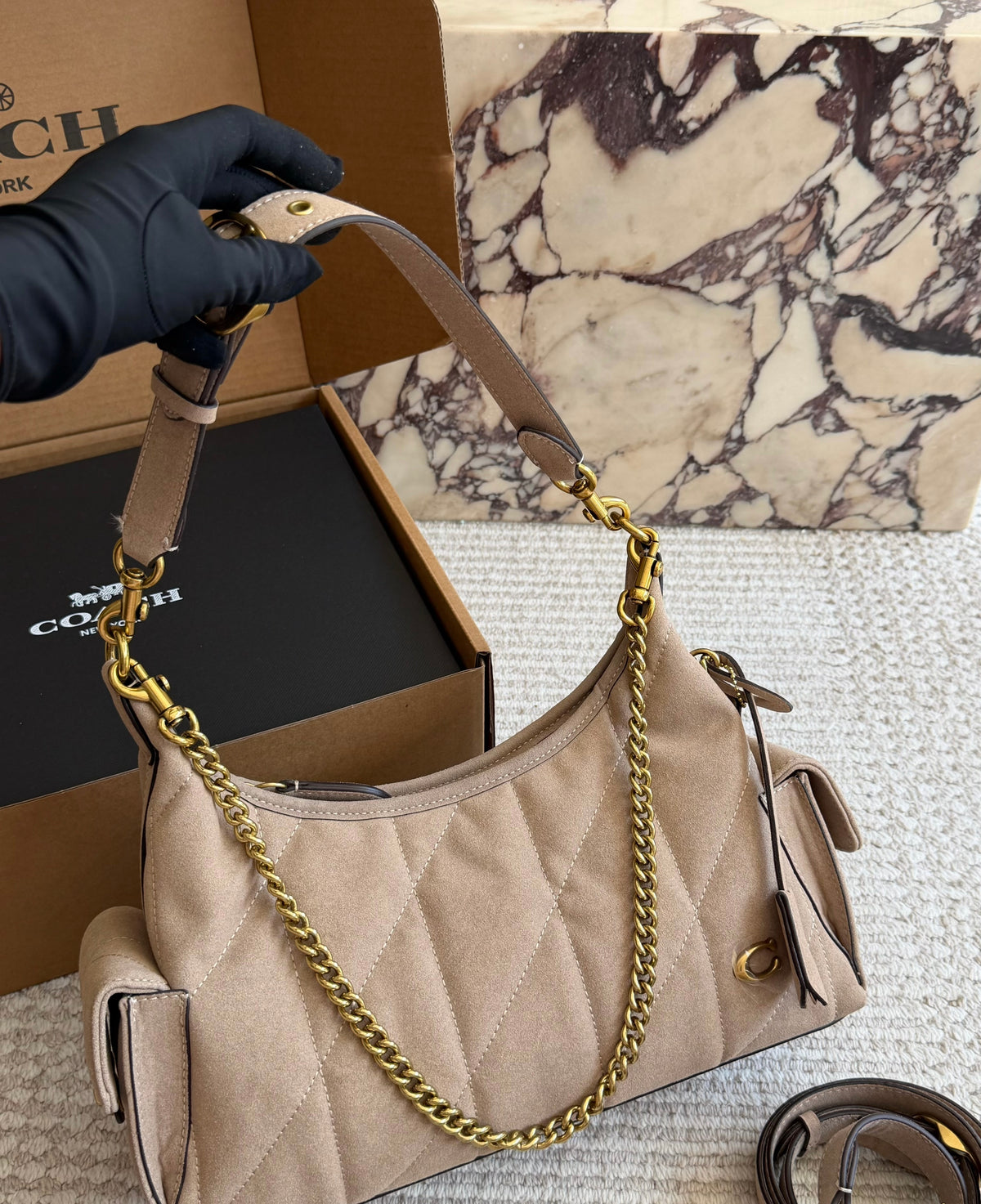 Cuero | Quilted Suede Hobo Bag