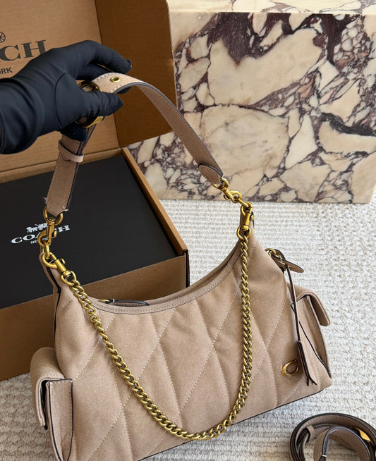 Cuero | Quilted Suede Hobo Bag