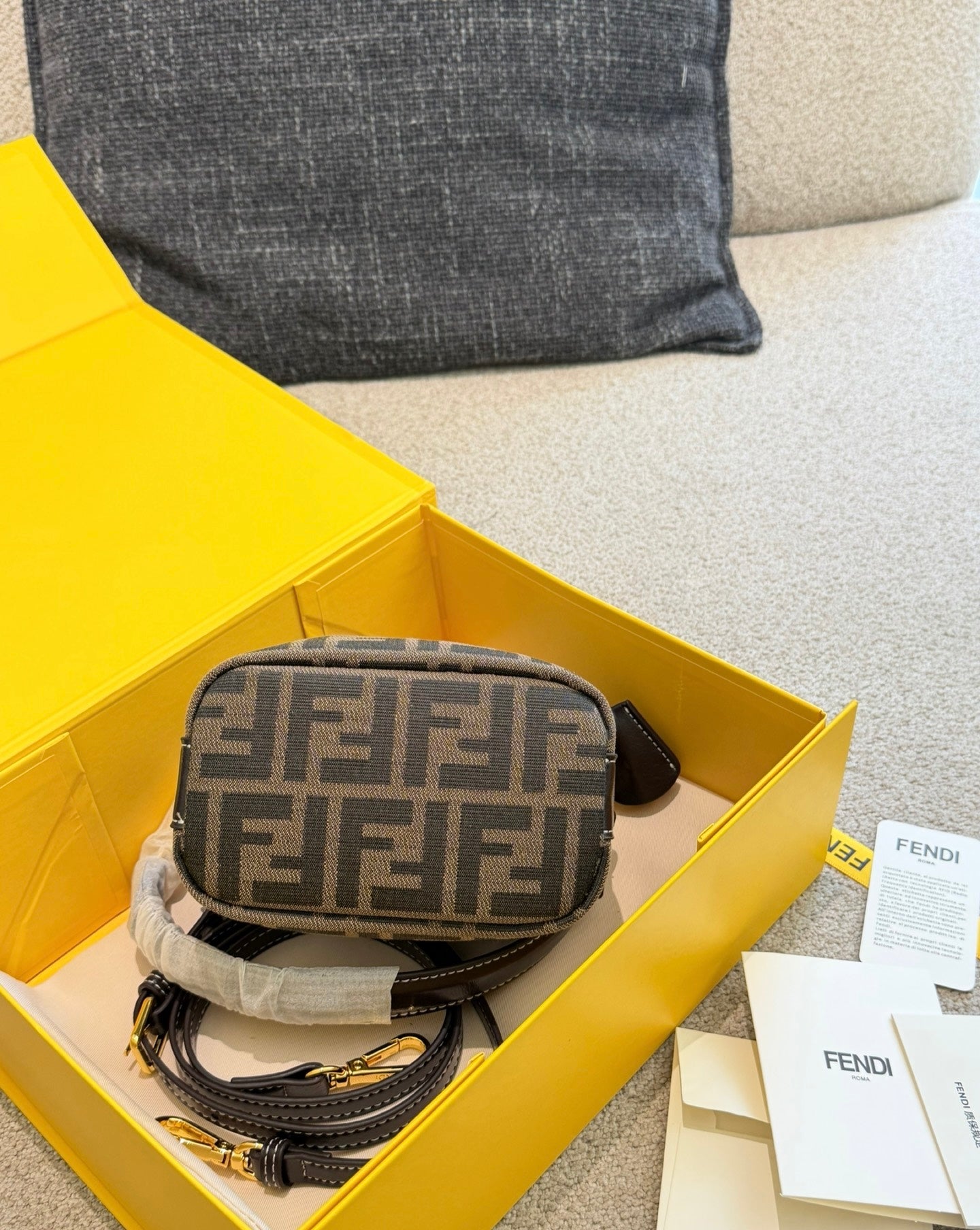 Cuero | FF Monogram Mini Boston Bag Brown