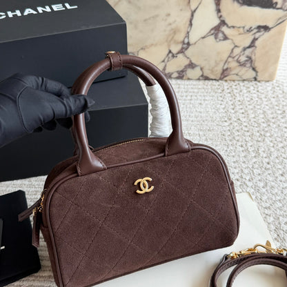 Cuero | CC Quilted Suede Bowler Top Handle Bag