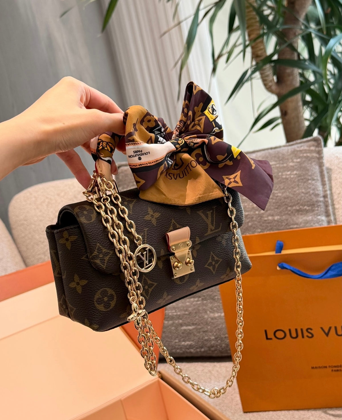 Cuero | Signature Monogram Mini Chain Crossbody Bag - Brown Monogram