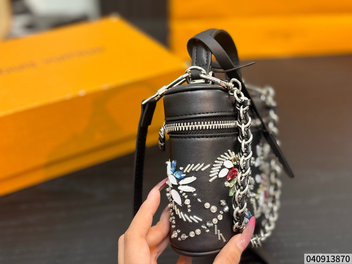 Cuero | Jewel Embellished Mini Vanity Chain Crossbody - Black