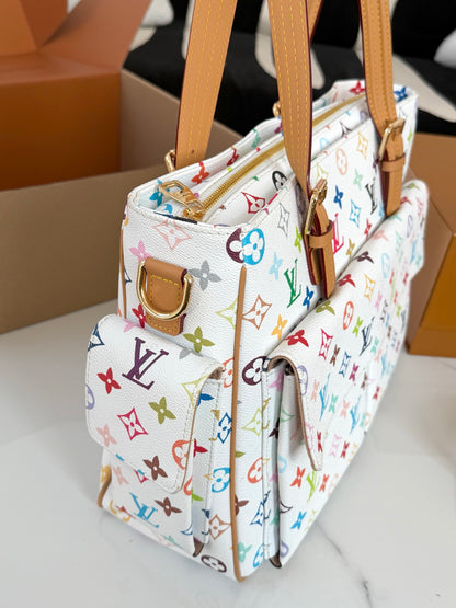 Cuero | Multicolor Monogram Cargo Tote Bag - White Multicolor