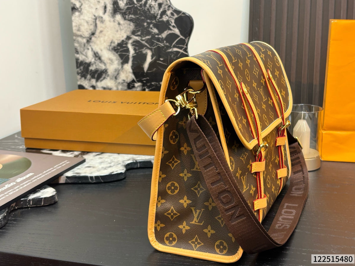 Cuero | Signature Monogram Buckle Flap Messenger Bag - Brown Monogram
