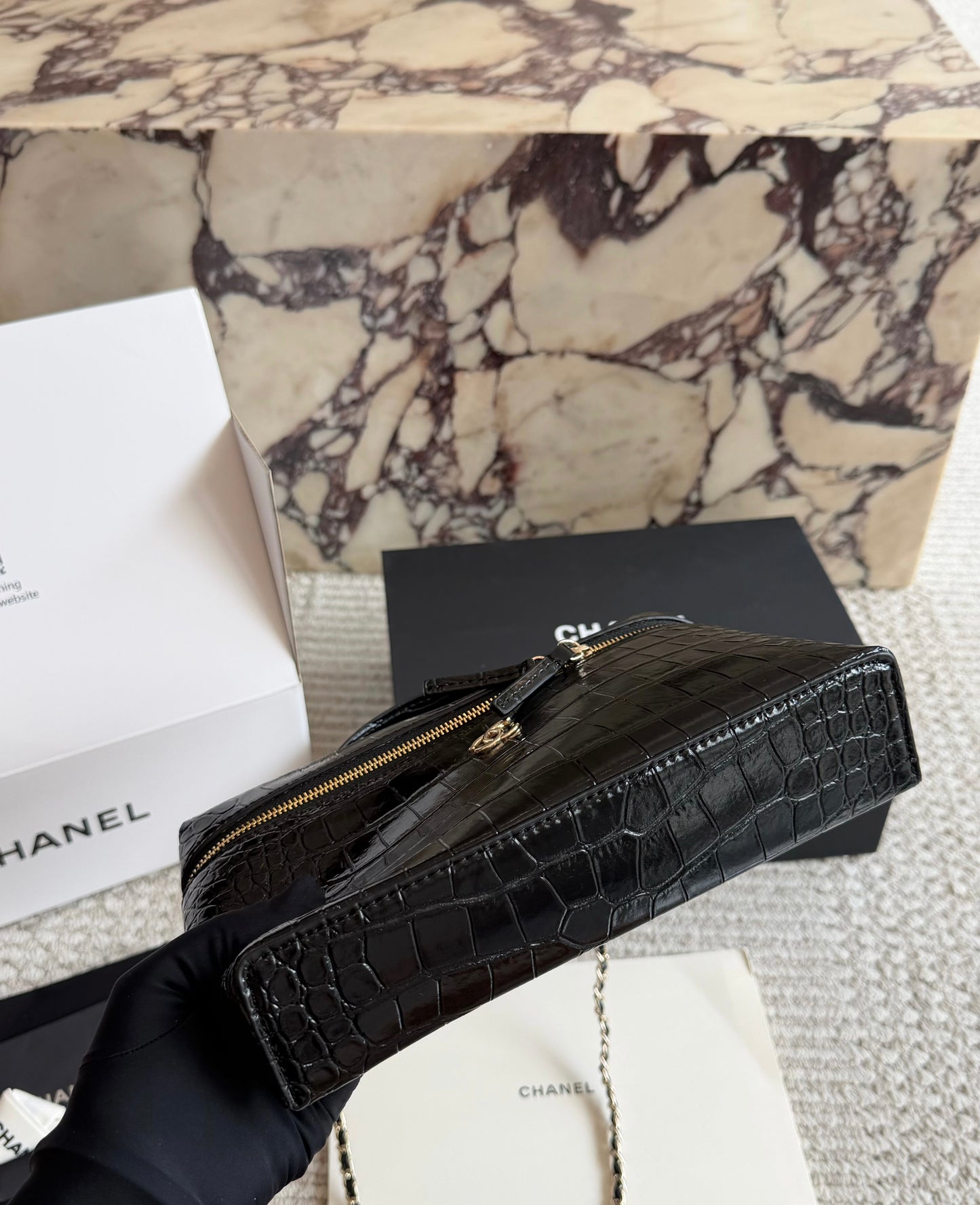 Cuero | Crocodile Embossed Vanity Bag
