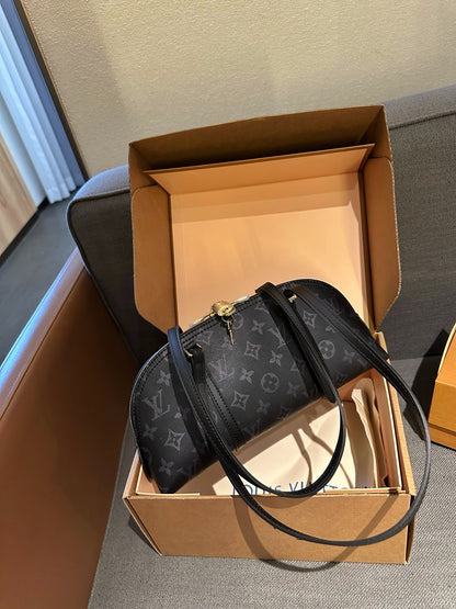 Cuero | Monogram Dome Zip Shoulder Bag - Black