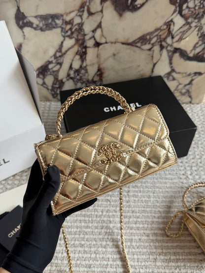 Cuero | Mini Quilted Top Handle Flap Bag - Metallic Gold