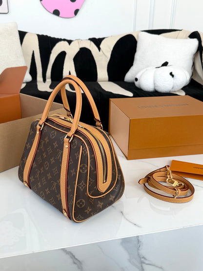 Cuero | Signature Monogram Bowling Top Handle Bag - Brown Monogram