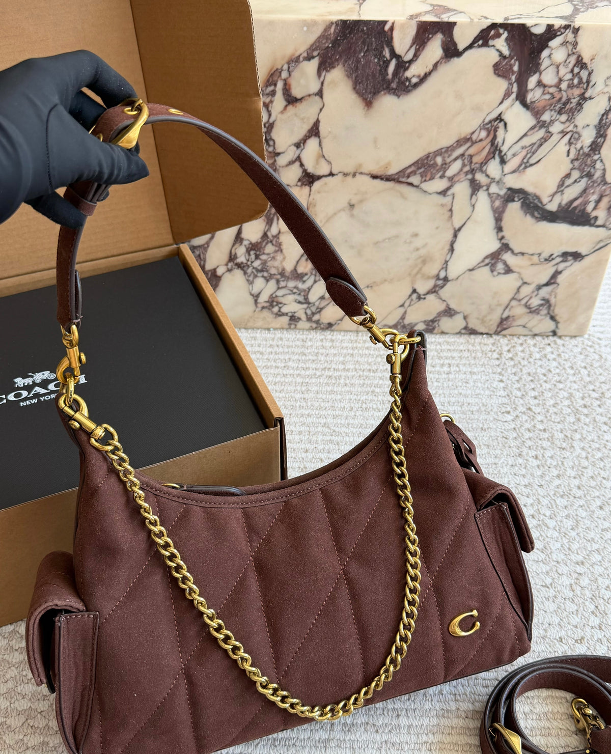 Cuero | Quilted Suede Hobo Bag