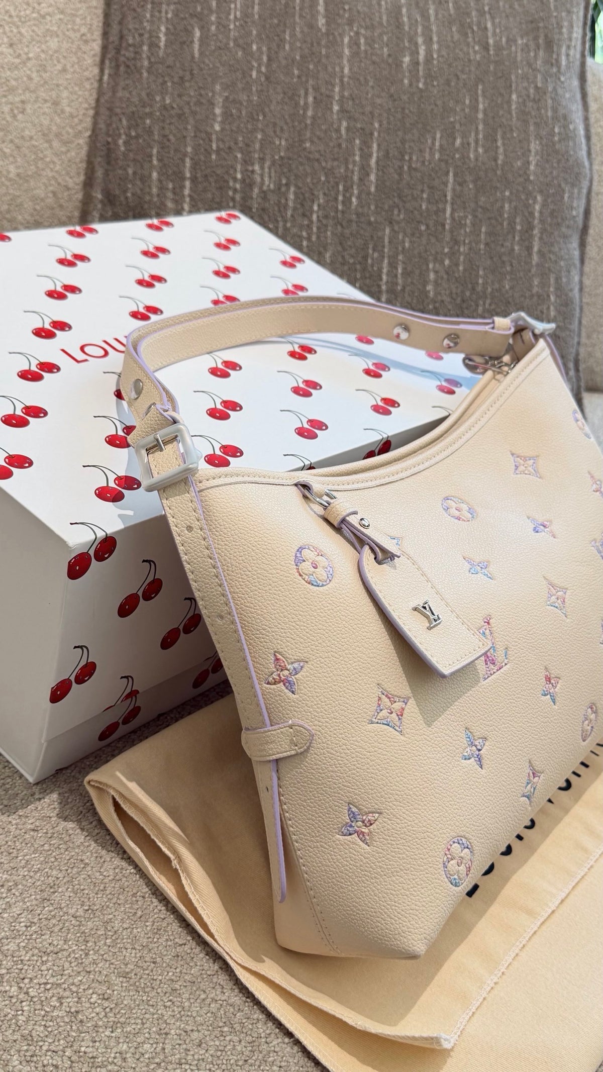 Cuero | Pastel Embroidered Monogram Shoulder Hobo Bag - Cream