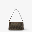 Fendi Flat Baguette Pouch Tobacco brown FF jacquard fabric pouch