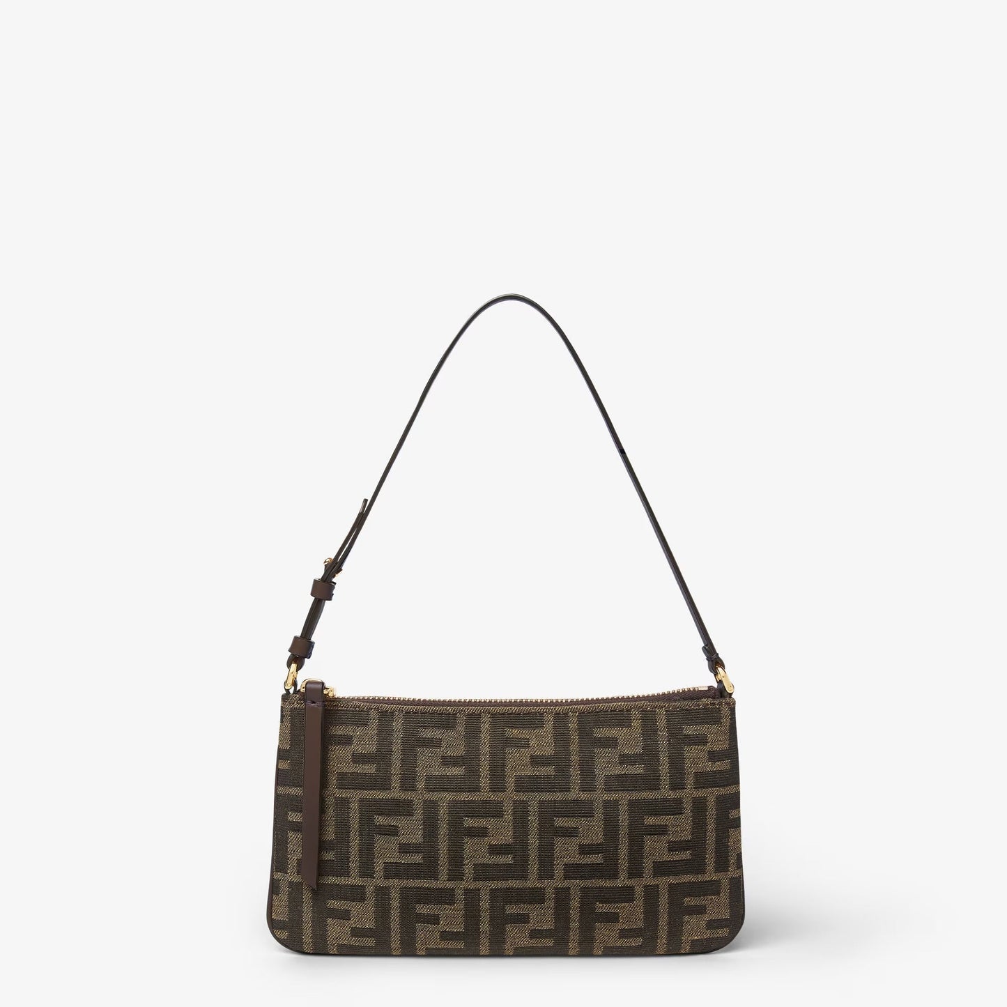 Cuero | Flat Baguette Pouch Tobacco brown FF jacquard fabric pouch