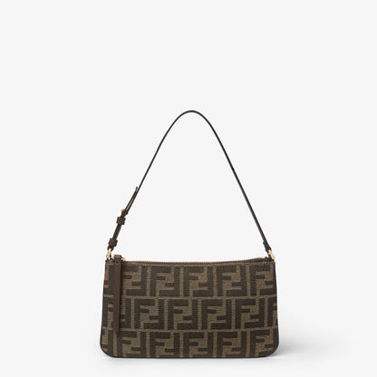 Cuero | Flat Baguette Pouch Tobacco brown FF jacquard fabric pouch