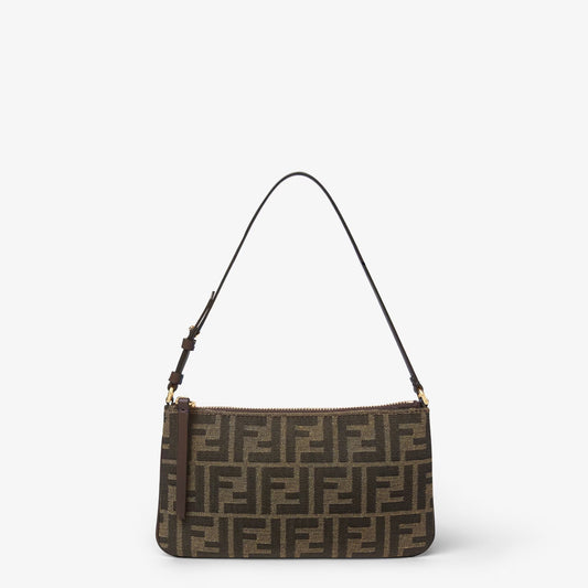 Cuero | Flat Baguette Pouch Tobacco brown FF jacquard fabric pouch