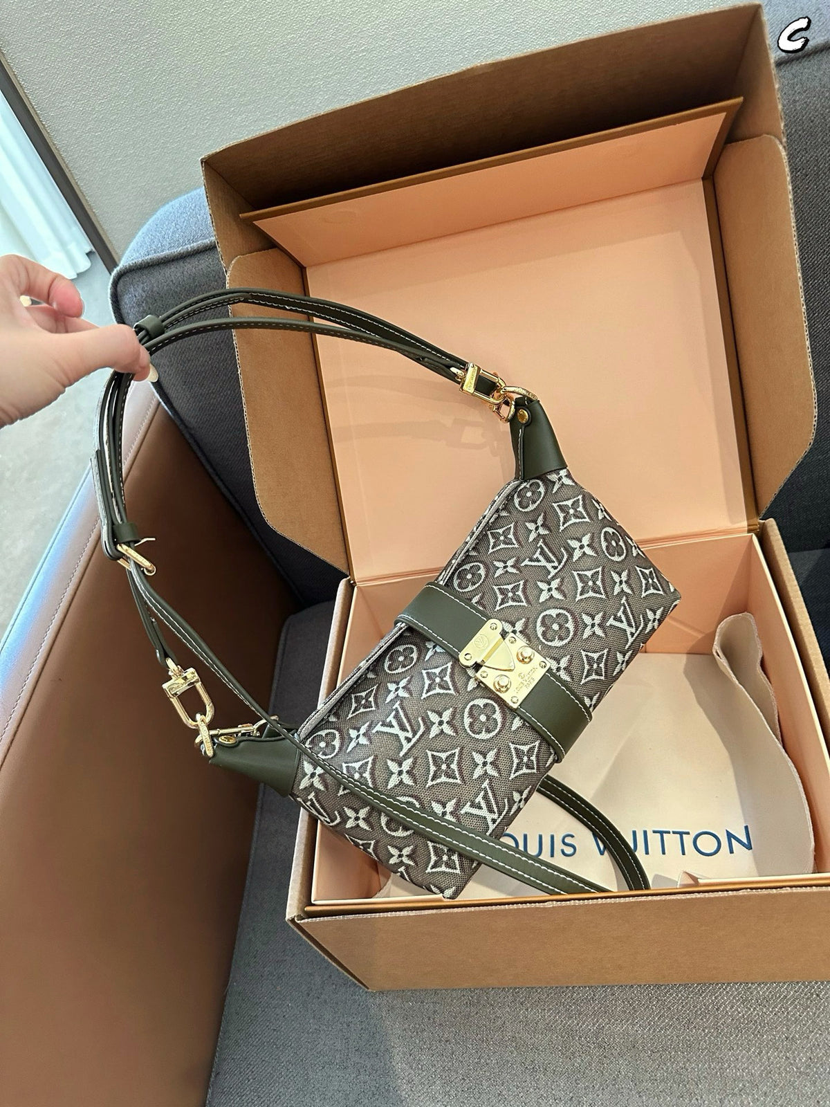 Cuero | Mini Monogram Jacquard Buckle Strap Hobo Bag - Olive Green