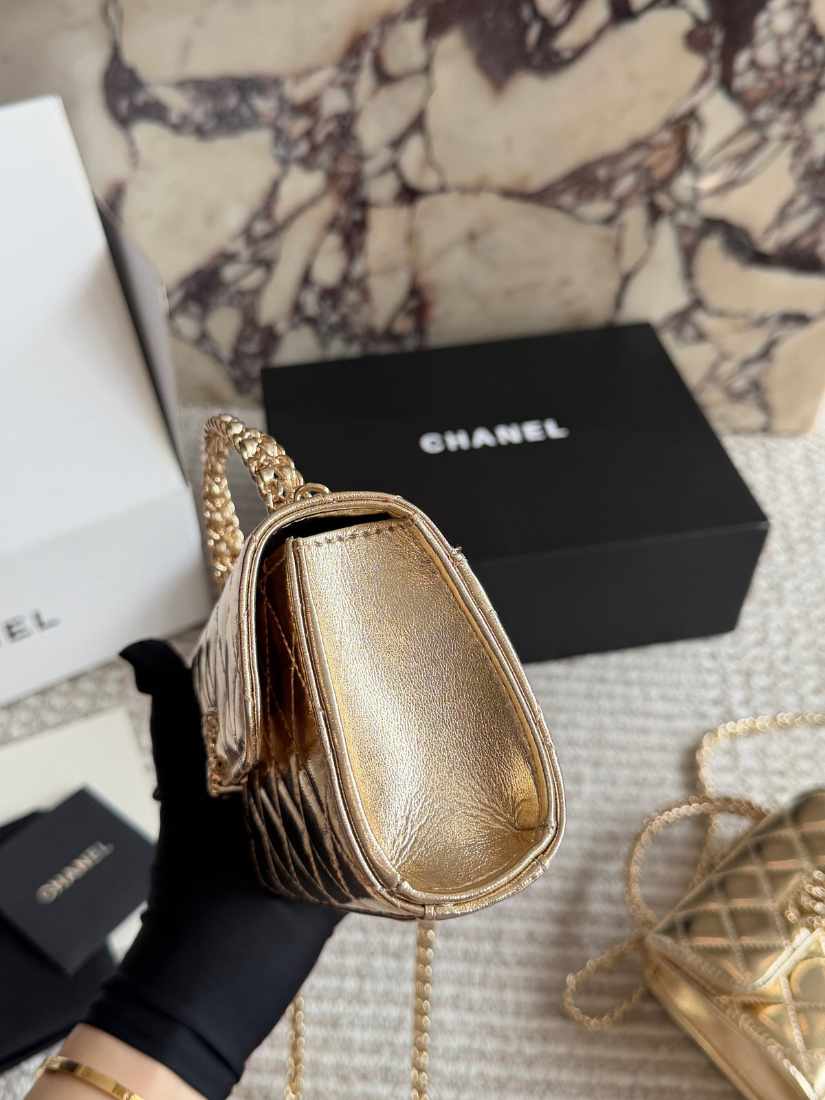 Cuero | Mini Quilted Top Handle Flap Bag - Metallic Gold
